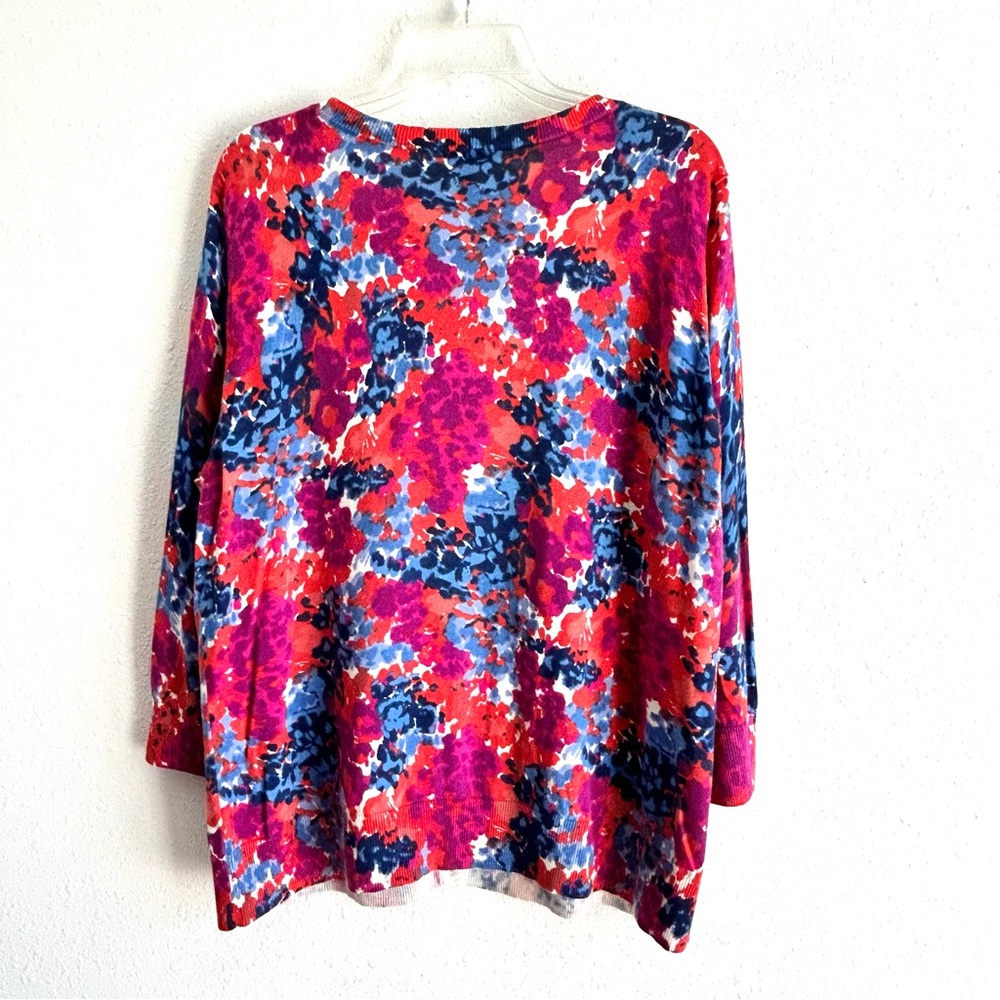 Talbots Floral Print Cardigan Sweater Women's Petite Plus Size 2X Red Blue - Picture 5 of 7